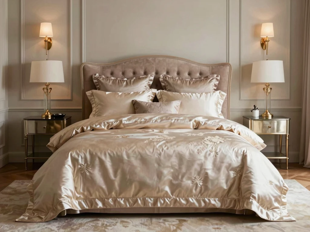 Romantische slaapkamer met luxe beddengoed